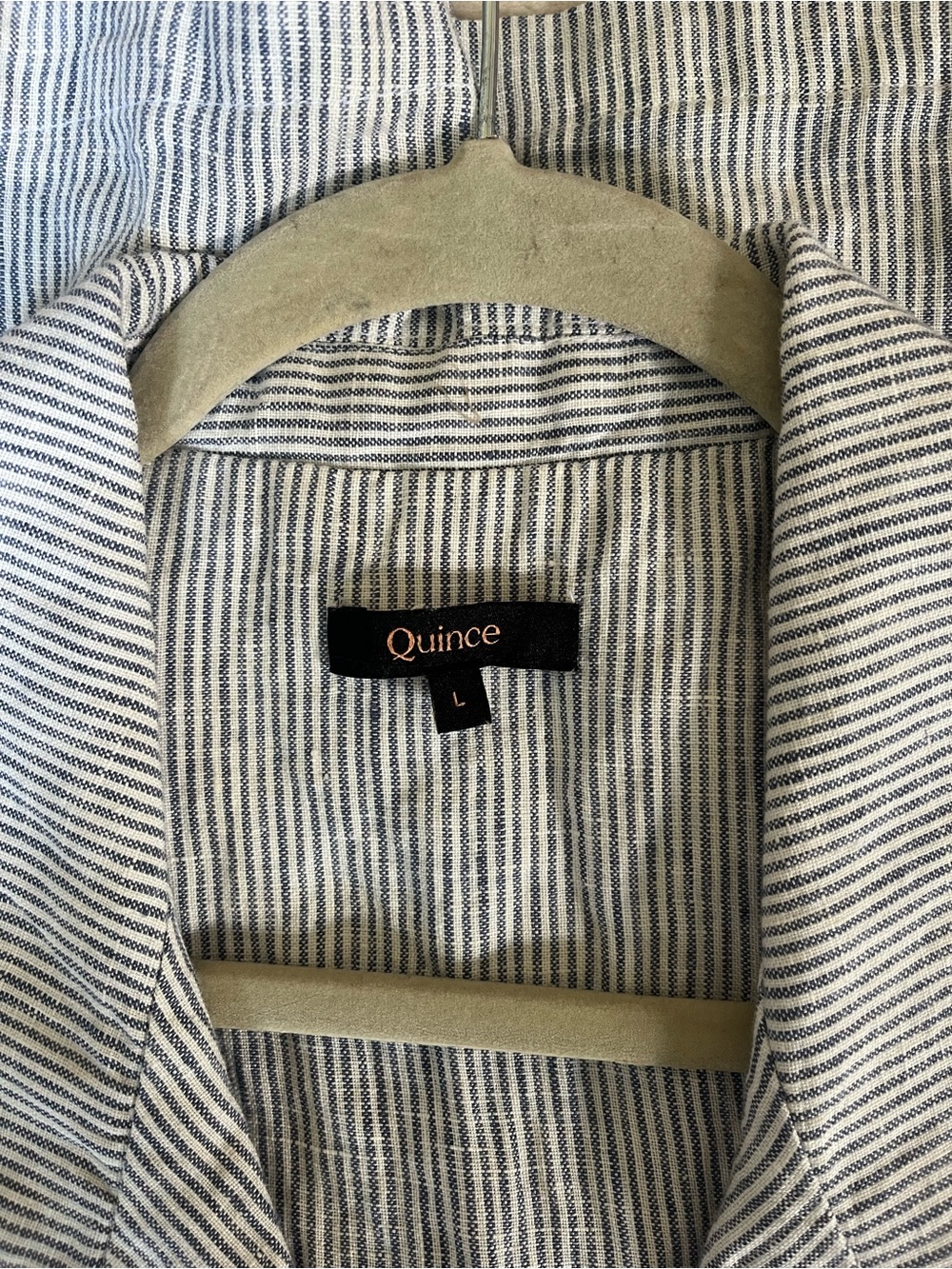 Quince 100% Linen Blue White Pinstripe Midi Dress with Tie Waist Buttons - Large - Picture 7 of 10